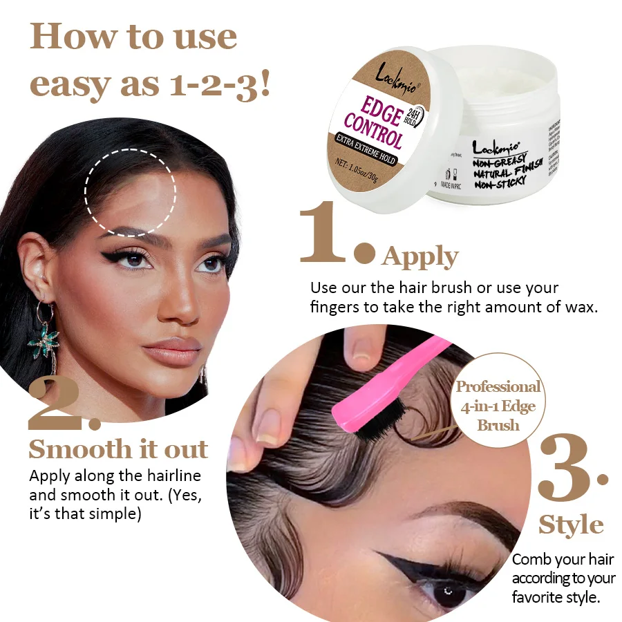 Edge Control Gel Smoothing Frizz Hair Wax Cream Natural Finishing Gel Wax and Headband 30g Non-greasy Small Size Travel 3pcs/Set 4
