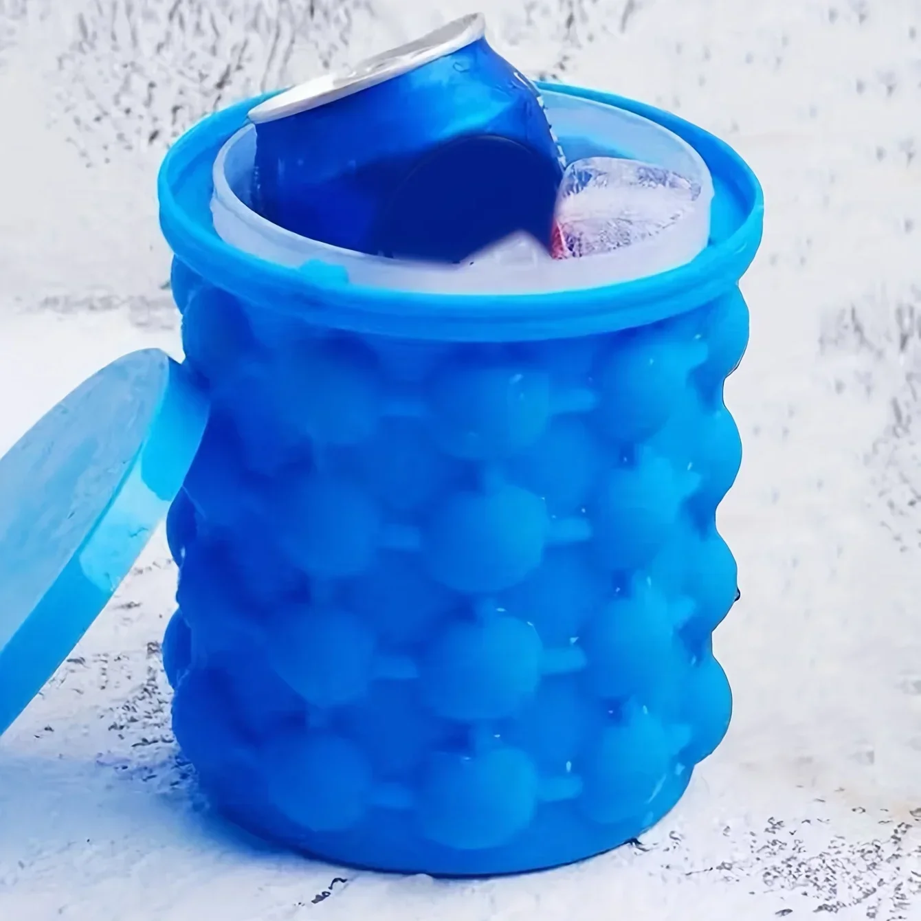 Ice Cube Mold Ice Tray Large Silicone Ice Bucket (2-In-1) Ice Cube Maker Circular Portable (Dark Blue) Suitable for Summer