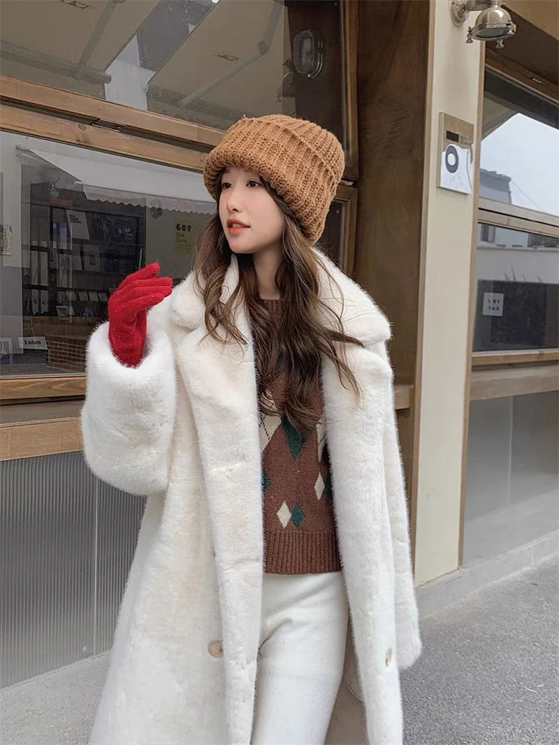 2025 Autumn Winter New Loose Environmentally Friendly Rabbit Fur fur Coat Long Thick Warm Temperament Loose Suit Collar Coat