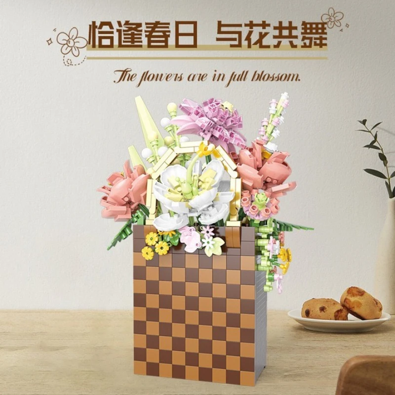 꽃 다육 식물 빌딩 블록 부케 분재 나무 정원, 로맨틱 벽돌, DIY 화분 모델, 어린이 키트 장난감