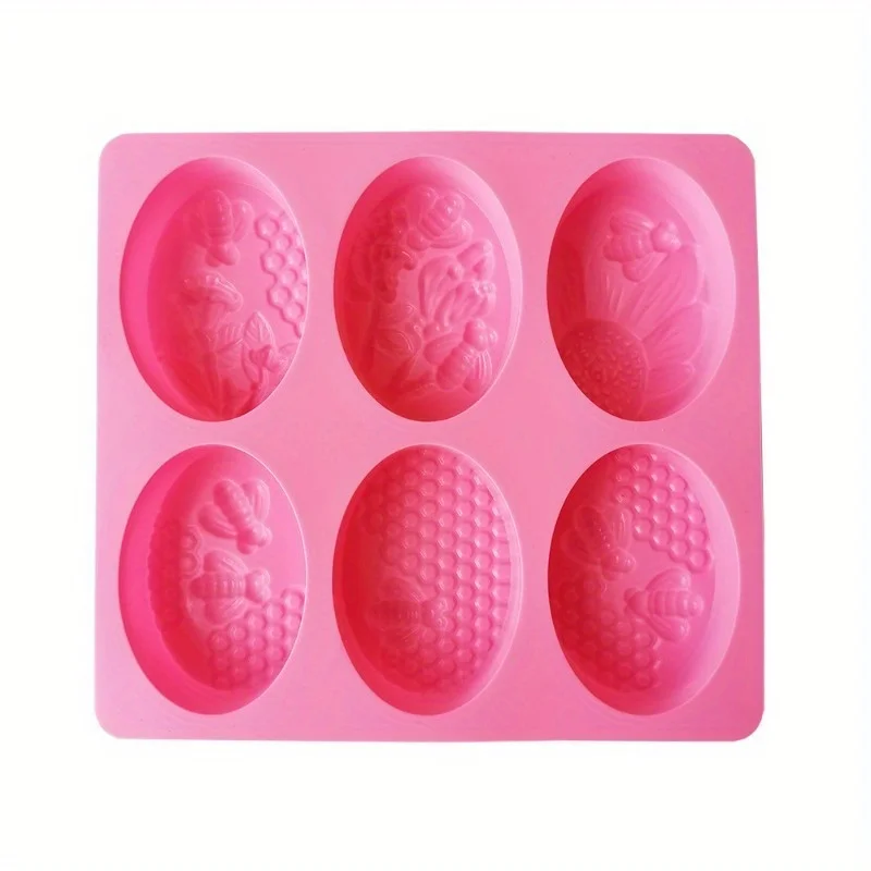 1pc Silicone 6 Elliptical Bee Soap Molds, DIY Aromatherapy Handicraft Making Soap Mold Candle Mold