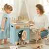 8954-27a830.jpg Robotime Robud Kitchen Washer Playset Pretend Play Toy Washing Machine with Clothes Basket Iron and Sink for Kids Age 3+Blue
