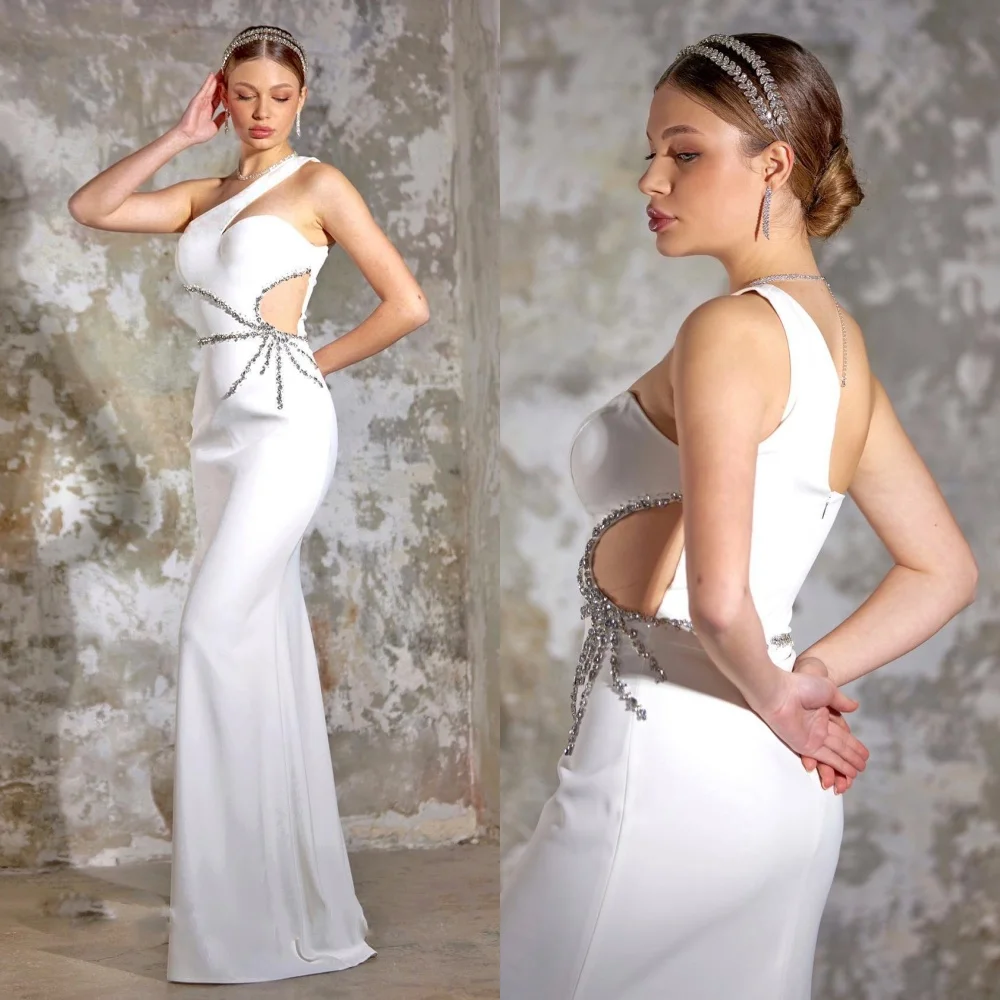 Jersey Rhinestone Birthday Trumpet One-shoulder Bespoke Occasion Gown Long Dresses