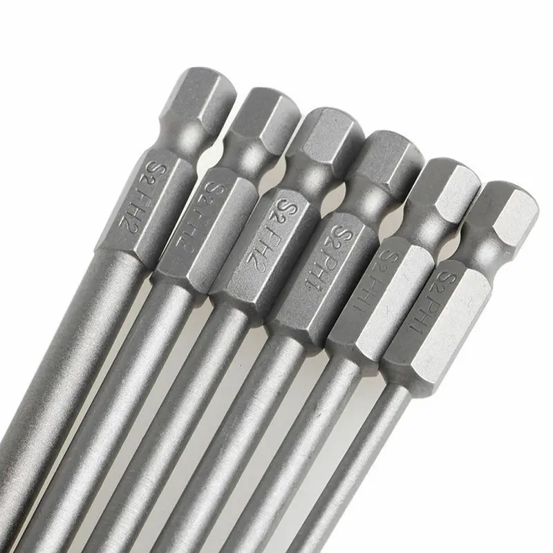 

150mm Long Cross Screwdriver Bits 6Pcs Carpentry Hex Head Household Magnetic Parts Silver Workshop 1/4'' Shank