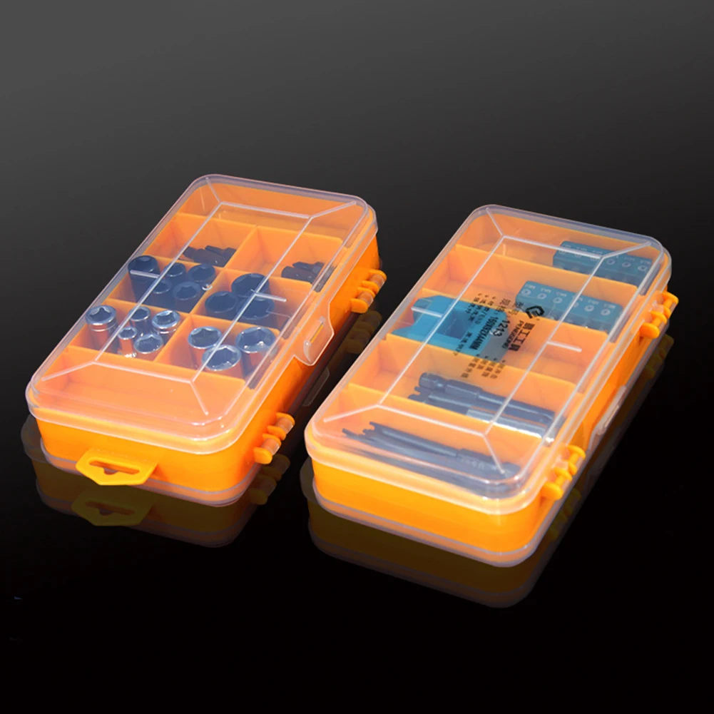 Double-Side Hardware Organizer Box Transparent Plastic Tool Organizer Compartment Rectangle Box Case for Screws Nuts Nails Bolts