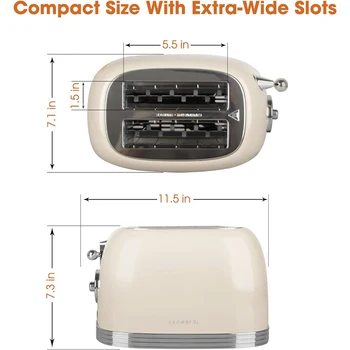 Crownful 2 Slices Bread Toaster for Sandwiches Waffles Extra Wide Slot Toasters Electric Kitchen Double Oven 120V Mini Toaster 6