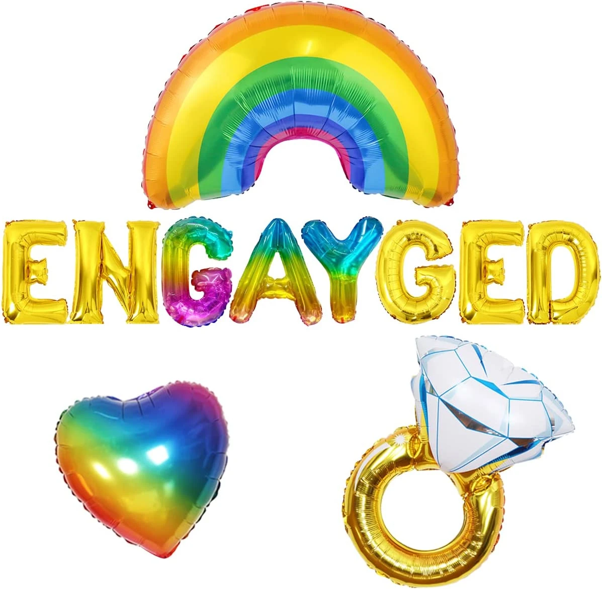Gay Engagement Decorations for Men Rainbow Engayged Balloon Banner LGBT Engagement Party
