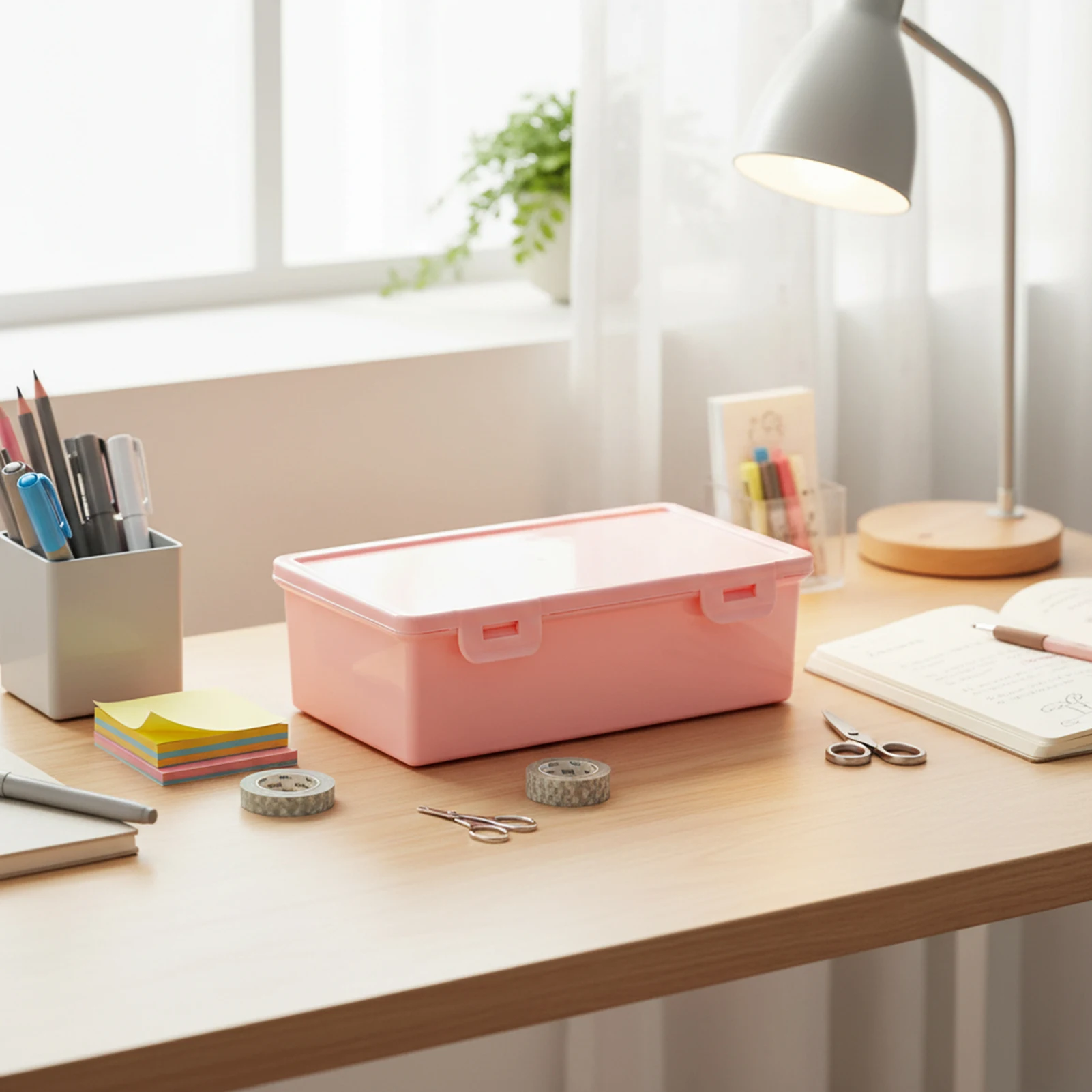 Astuccio colorato di grande capacità per la scuola, l'ufficio, organizer per cancelleria in plastica trasparente, scatola da scrivania Macaron - immagine 5