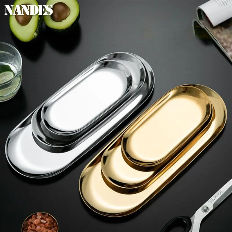 Kitchen Tray Stainless Steel Gold Dining Plate Dessert Plate Nut Fruit Cake Tray Snack Western Steak Dish