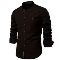 Nouvelle chemise d'affaires tendance pour hommes en coton et lin, haut à manches longues de couleur unie à la mode. 3