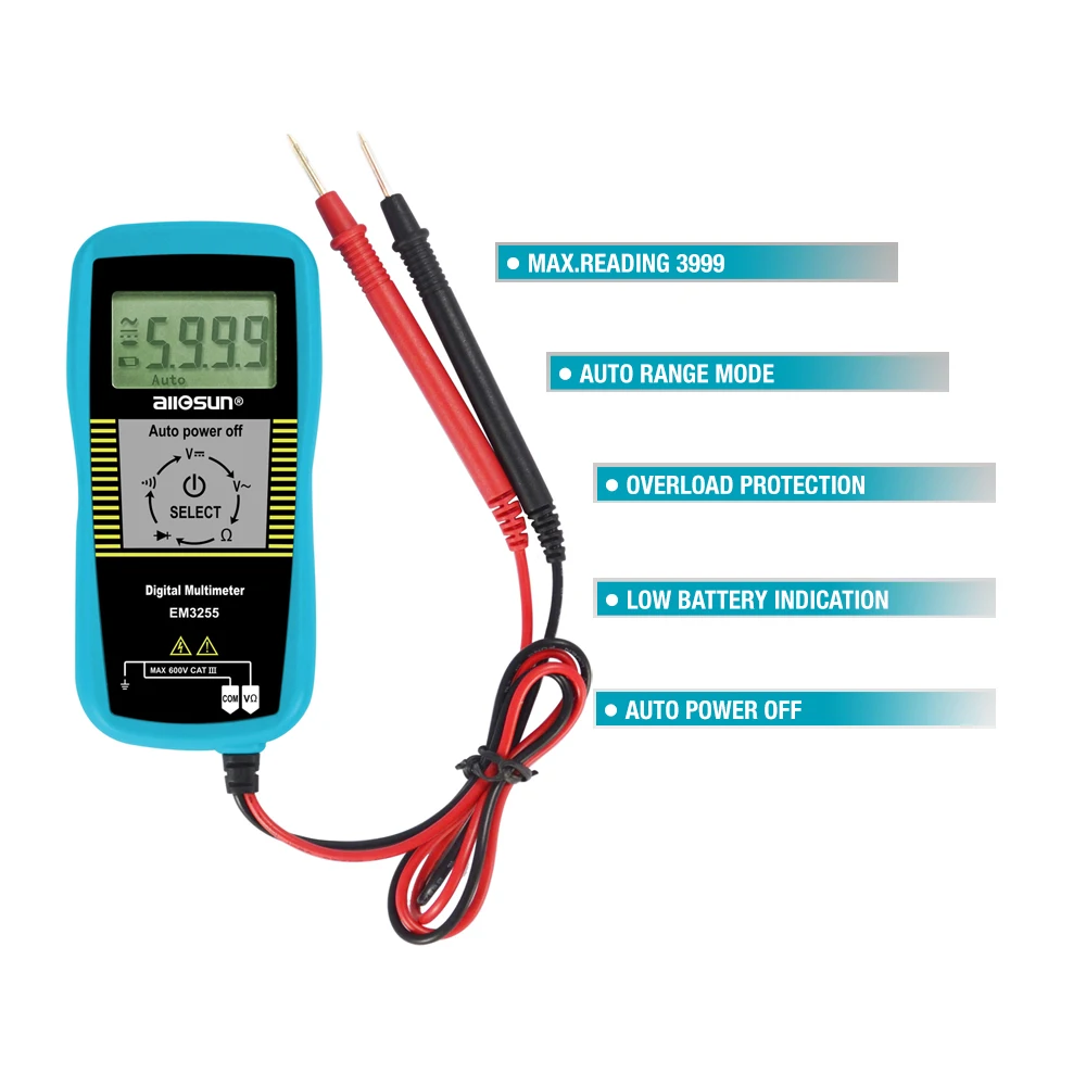 Pocket Auto Digital Multimeter Bluetooth-Compatible Measure DC and AC Voltage, Resistance, Diode and Continuity All-sun EM3255
