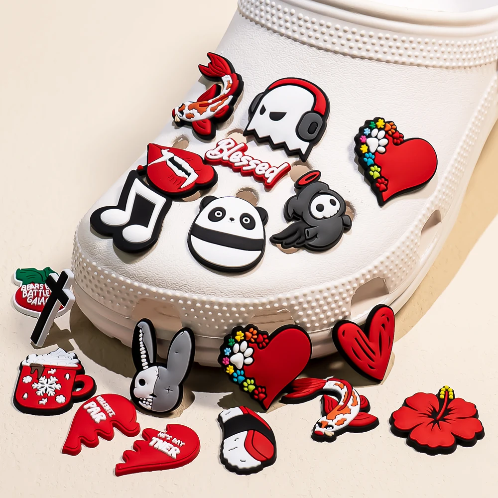 1pcs Black Shoe Charms Heart Animals Shoe Accessories for Sneakers Classic Clog Sandals Decorate for Women Charms for Girl Gifts