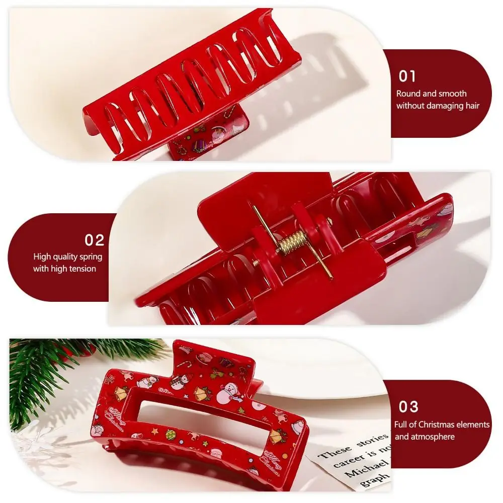 Mode Acryl Quadratische Haar Klaue Weihnachten Geschenke Haar Zubehör Frauen Kopfbedeckungen Elch Weihnachten Baum Druck Weihnachten Haar Clip – Detail 5