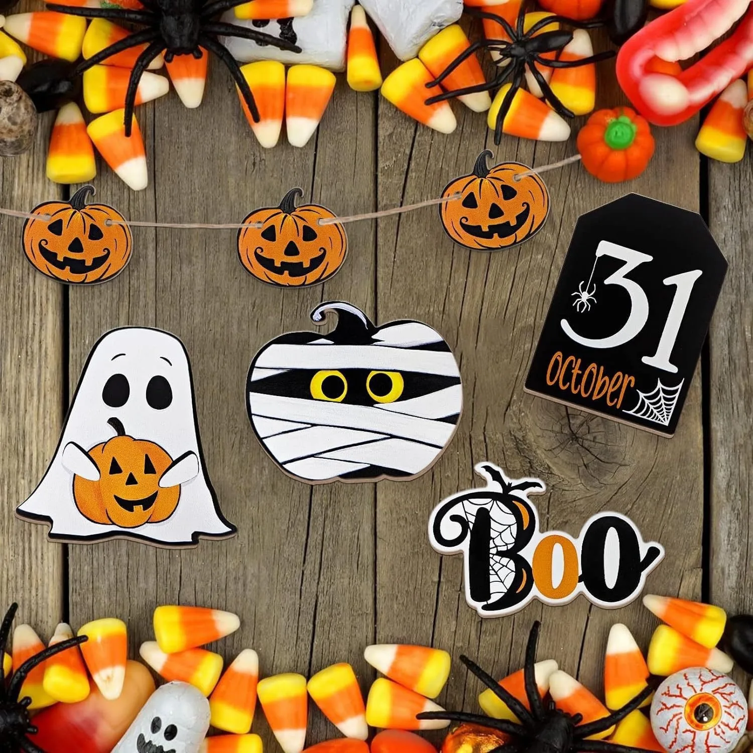 Halloween Wooden Sign Ornaments Wooden Pumpkin Boo Ghost Mummy Halloween Desktop Decoration