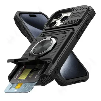 Case For iPhone 16 15 14 13 11 Pro Max XS XR 8 7 Plus Magnetic Rotated Ring Kickstand Heavy Duty Drop Protection Wallet Cover