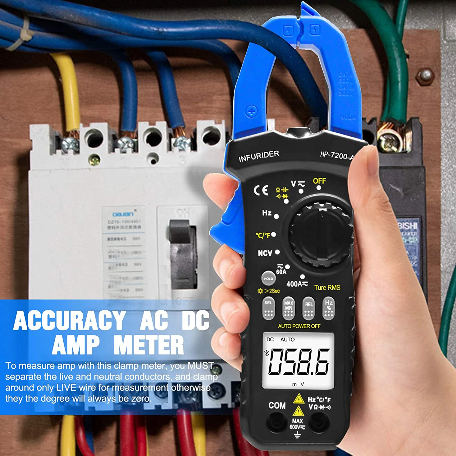 HoldPeak Wireless Bluetooth Clamp Meter HP-7200APP 6000 Count Auto Range Bluetooth MultimeterDC/AC True RMS Continuity Buzzer