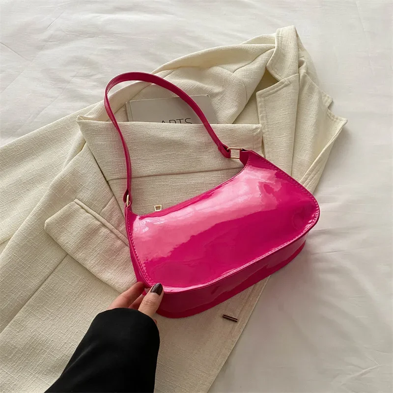 Fashion Retro Patent Leather Glossy Shoulder Bag Solid Color Women's Handbags Casual Brand Designer Underarm Bag 숄더백