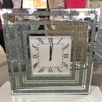 Mirrored Clock WXMC-078 Crushed Diamond Silver Wall Decor Elegant square Clock 1