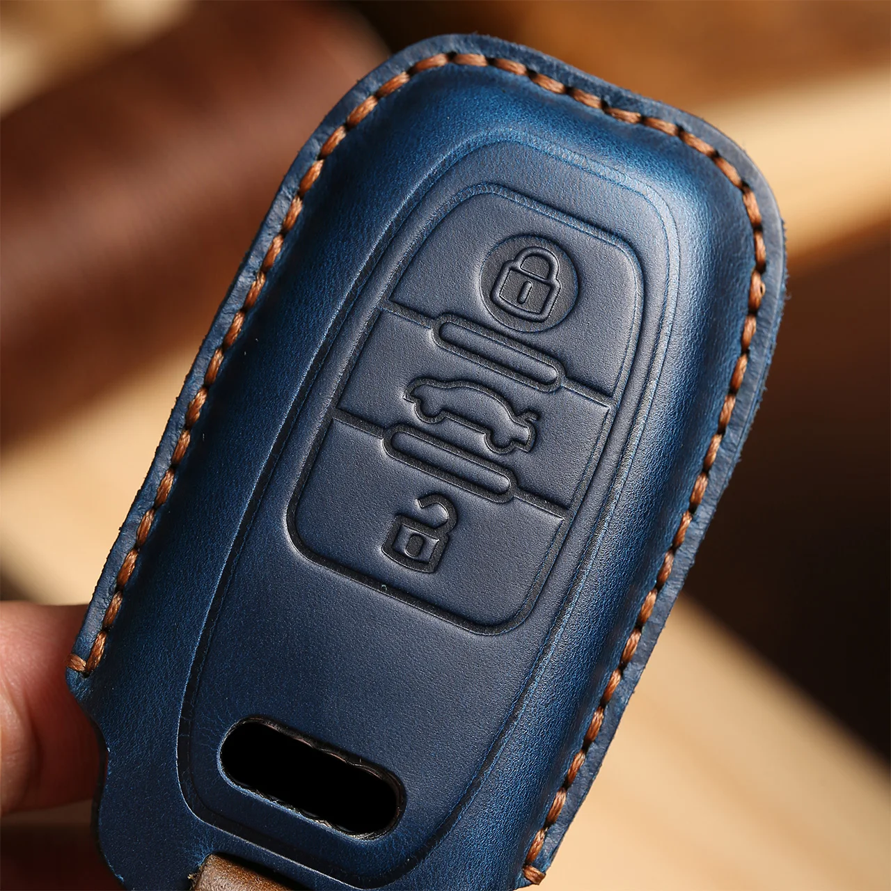 Premium Leather Car Key Case with Keychain