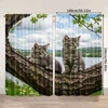 2pcs, spring summer Curtains There are cute kittens on the branches Semi-Sheer Curtains Durable 100% Polyester Fabric Room Decor 3