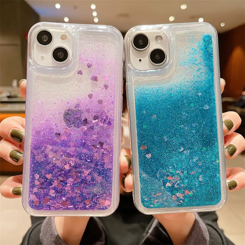 รูปสินค้า เคสใสกันกระแทก กลิตเตอร์หัวใจ สำหรับ iPhone 16/15/14/13/12/11