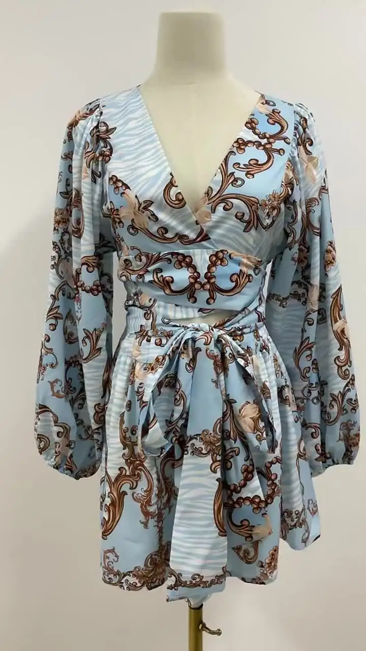 HOTOUCH Damesjurk, zomer, kort, V-hals, strandzakken, elegant