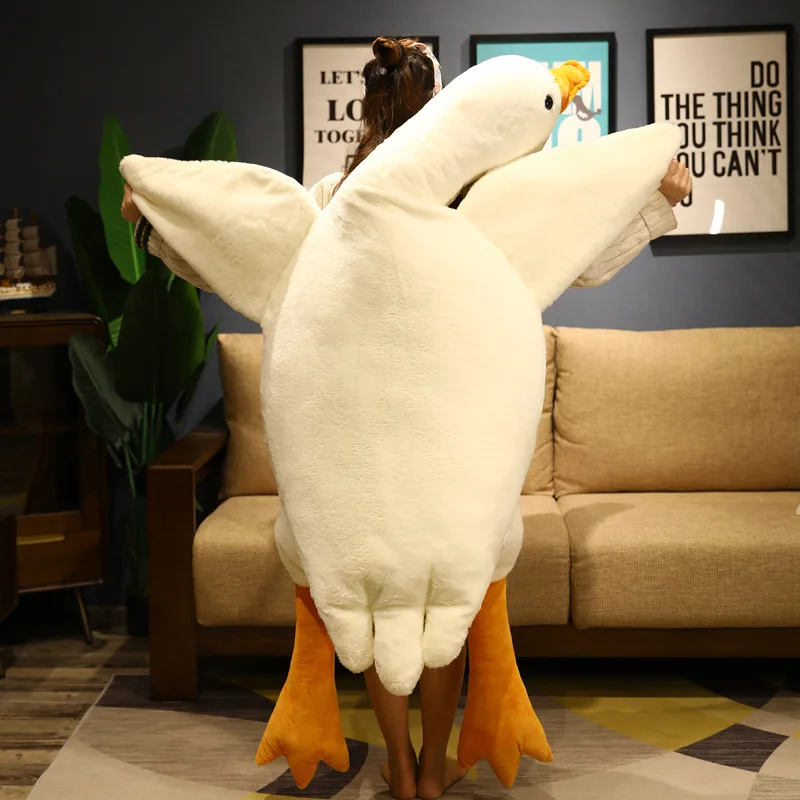 50-190cm 핑크 대형 포옹 박제 동물 오리 Kawaii 거대한 거위 플러시 장난감 잠자는 베개 어린이를위한 큰 부드러운 인형 파티 선물