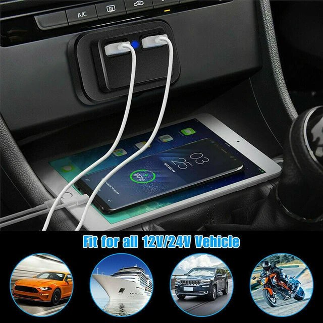 Toma de mechero de coche de 12 V, Cargador USB Dual, adaptador de corriente  3.1A divisor, Cargador rápido USB para motocicletas y barcos, adaptador -  AliExpress