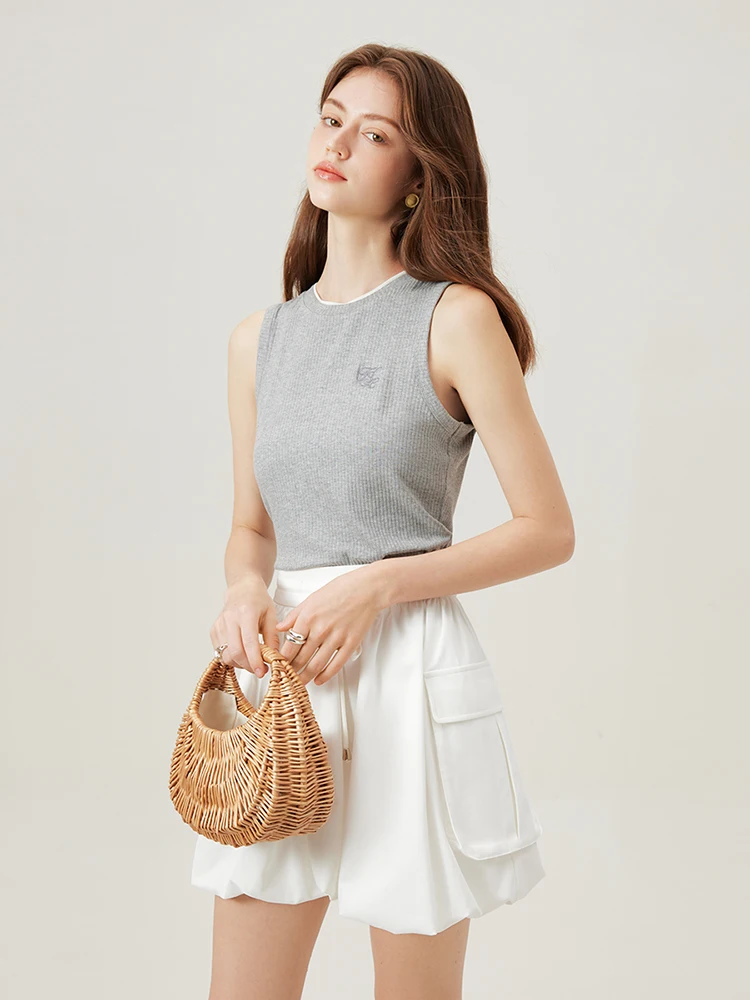 FSLE Women Sleeveless Knitted Tops Female Summer Knitwear Vest Embroidery Sleeveless Women Camisole 24FS12909
