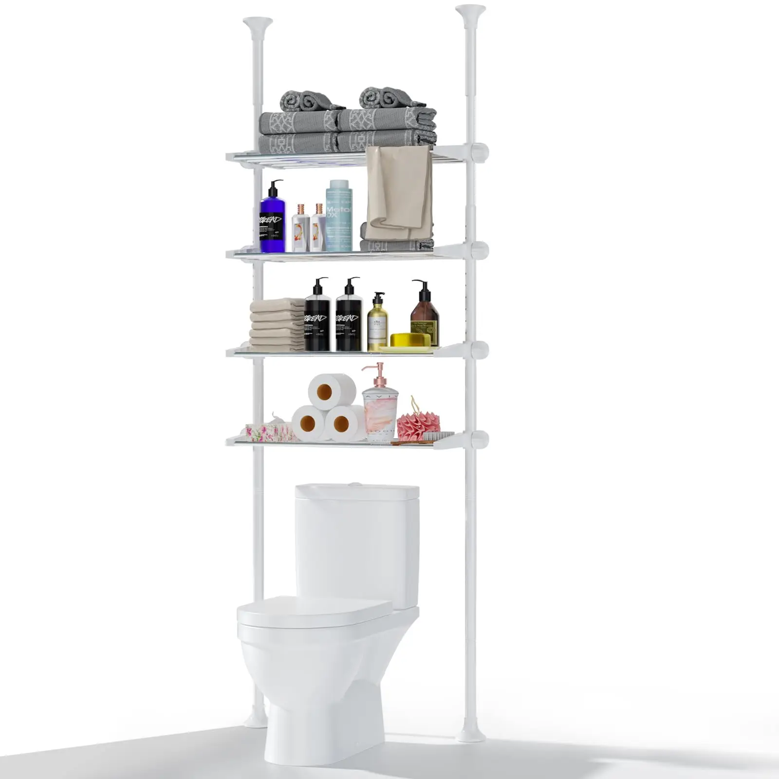 

Over The Toilet Storage, Bathroom Organizer 4-Tier Adjustable Shelves for Small Room, Saver Space, Stainless Steel White