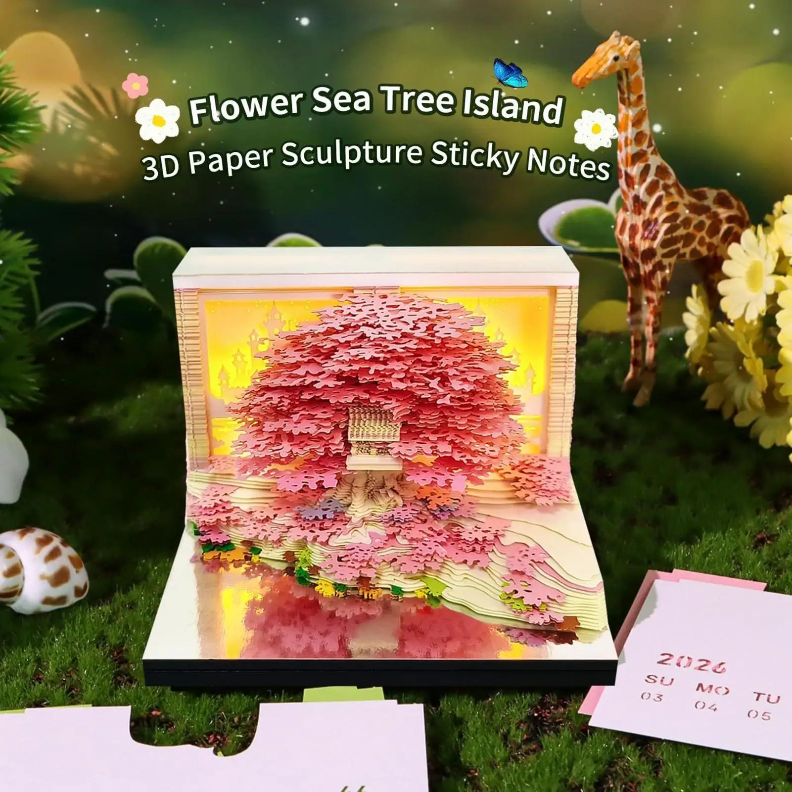 Time Piece Calendar 2026 3D Sculpture Calendar 2026 Carving Flower Tree House Design Tear Away Art Notepad For Home Workout