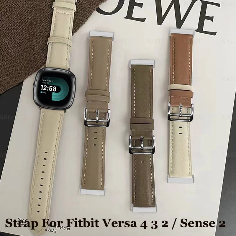 Premium Leather Band for Fitbit Versa and Sense - Men's Watch Bracelet Replacement Strap