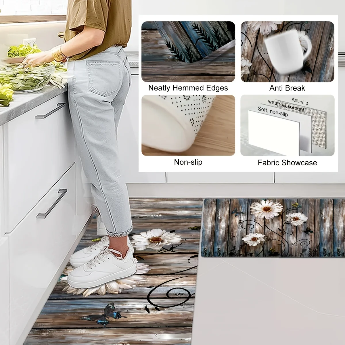 Vintage Geometric Printed Carpet Absorbent Non-Slip Long Strip Kitchen Rug Floor Mat Living Room Bedroom Bathroom Laundry 5