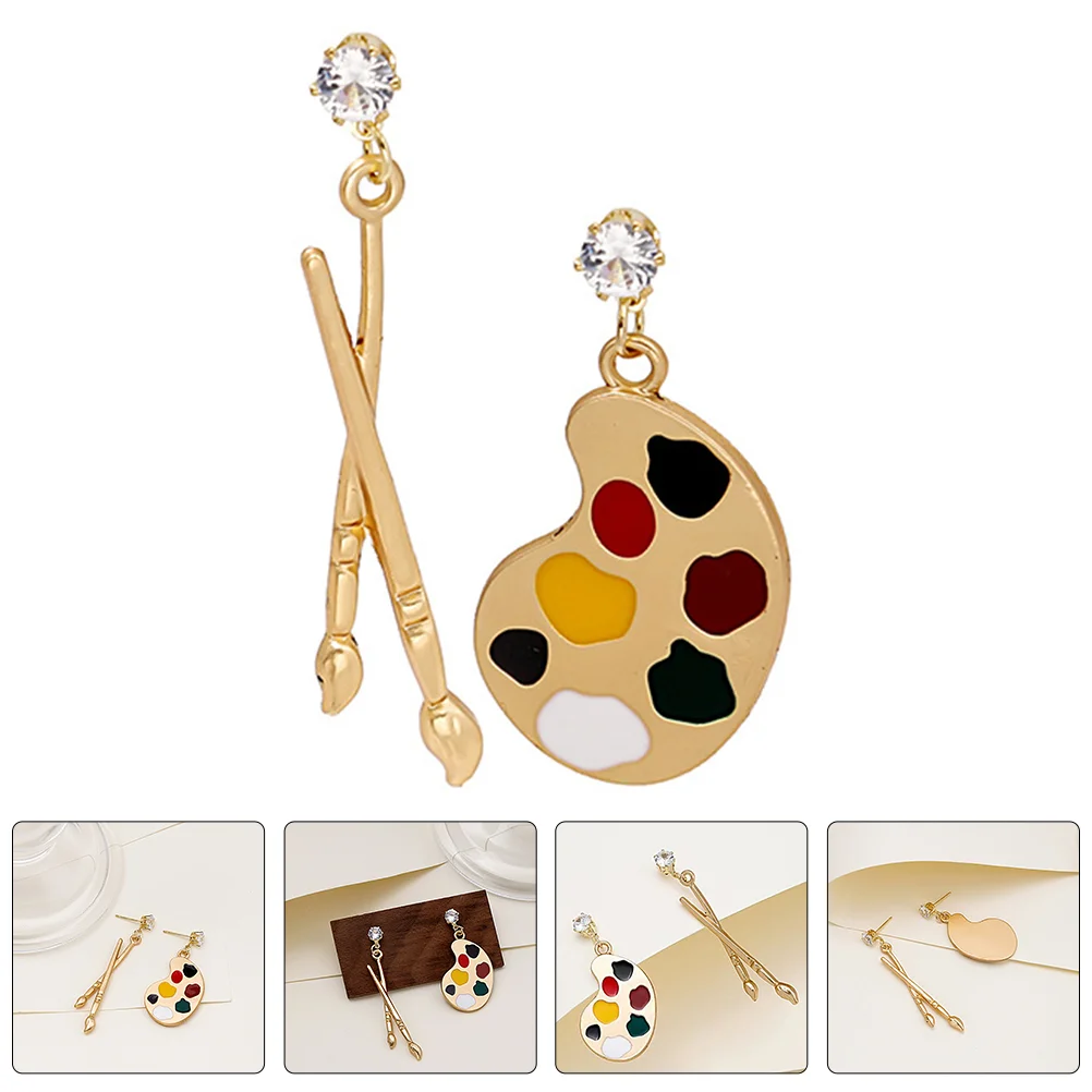 

Exaggerated Personality and Irregular Earrings Locket Artists Paint Plate Drop Alloy Brush Miss Student
