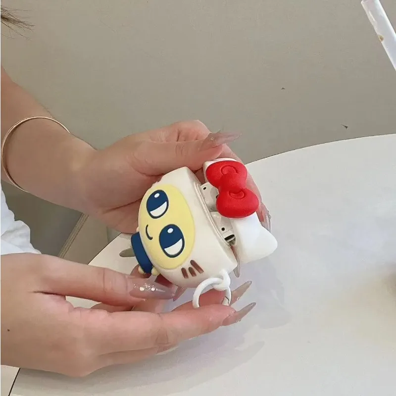 Red Bow Cat Ear AirPods Case - Big Eye Silicone Cover for AirPods 1/2/3/4/Pro/Pro2, Shockproof Anti-Scratch Headphone Protector