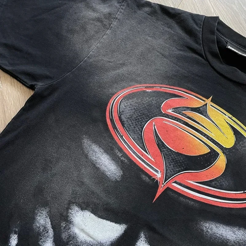 

24ss Black Casual Superhero Tee 1:1 Top Quality Pure Cotton Washed Oversized T Shirts