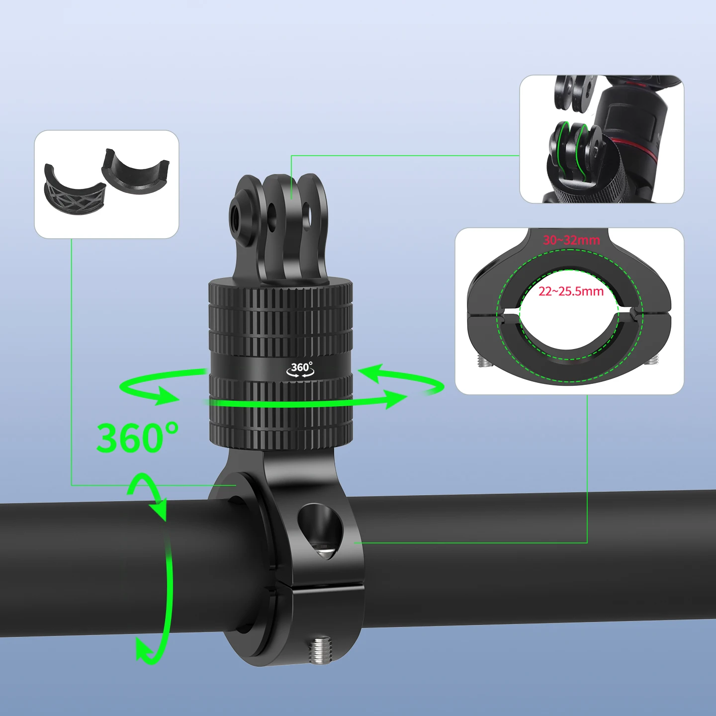 DJI 오스모 360 액션 5 프로 카메라용 자전거 핸들바 홀더 마운트 더블 락 디자인