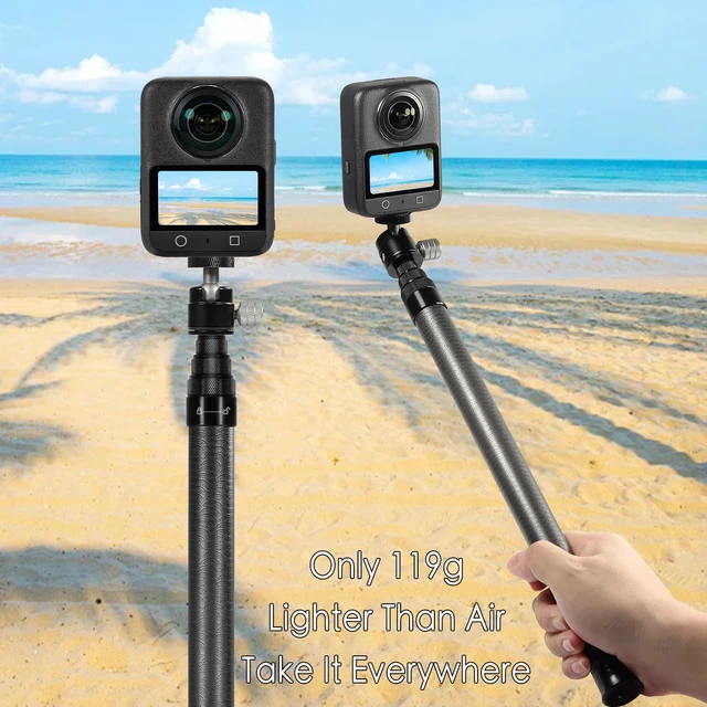 Extendable 1.5M/3M Invisible Carbon Fiber Monopod Selfie Stick 360 BallHead for DJI Osmo 360 Panoramic Insta360 X5 GoPro Camera