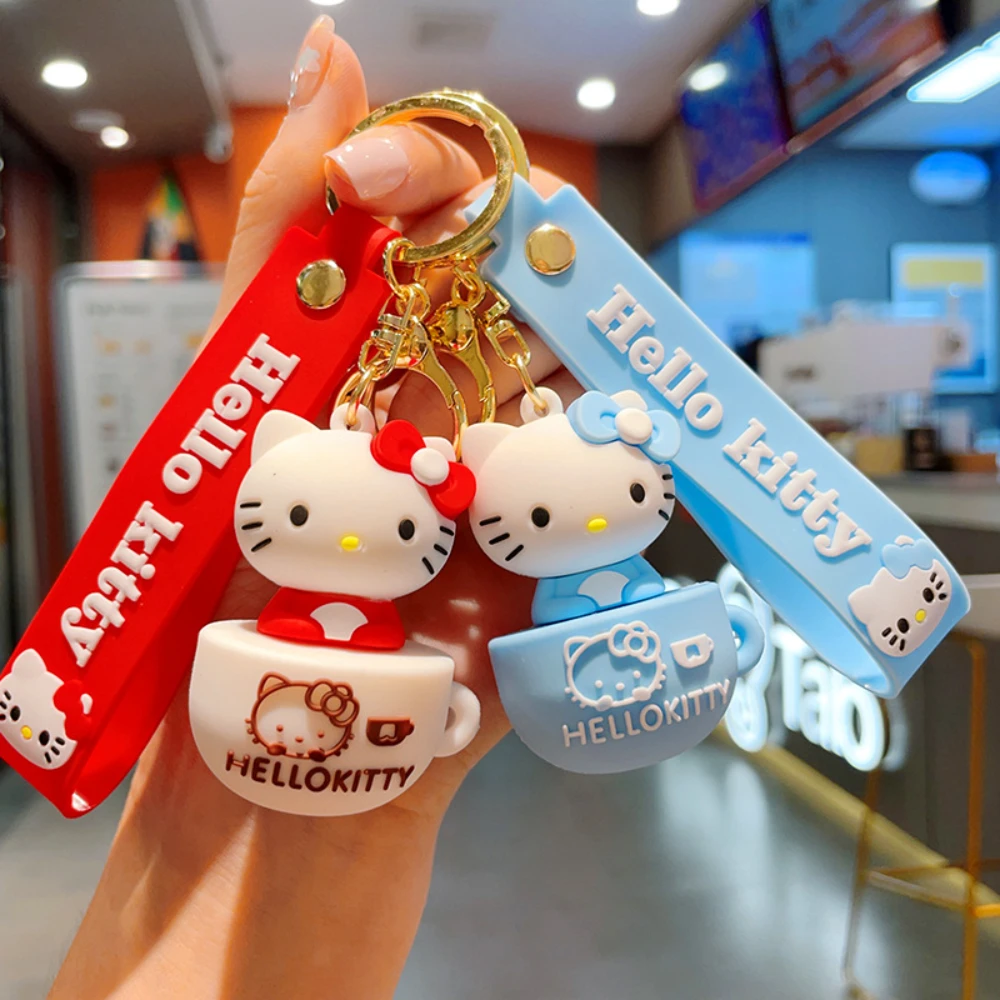 

Sanrio coffee cup Hello Kitty Key Chain Women Kuromi Keychain Girl Birthday Gift Cinnamoroll Schoolbag Pendant Kid Car Keyring