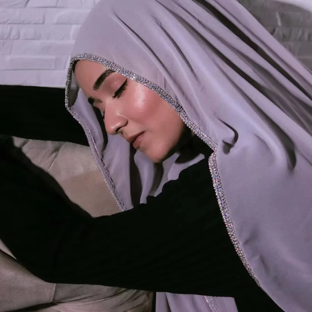 تصميم جديد الملايو مشرق الماس الجانب الشيفون الحجاب بلون مسلم موضة الحجاب الأفريقي رئيس التفاف للنساء لامعة عمامة