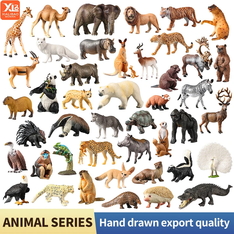 Montessori Wild Animals Model Toy Set Lion Elephant Antelope Action Figures Miniature Zoo Figurines Educational Kids Gift