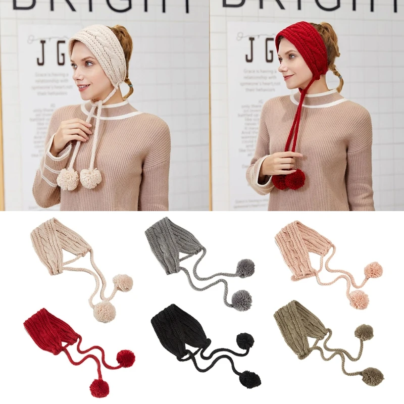 여성 남성 겨울 케이블 니트 귀마개 머리띠 솔리드 컬러 폼폼 턱 스트랩 Chunky Crochet Thermal 2 In 1 스카프 드롭 배송