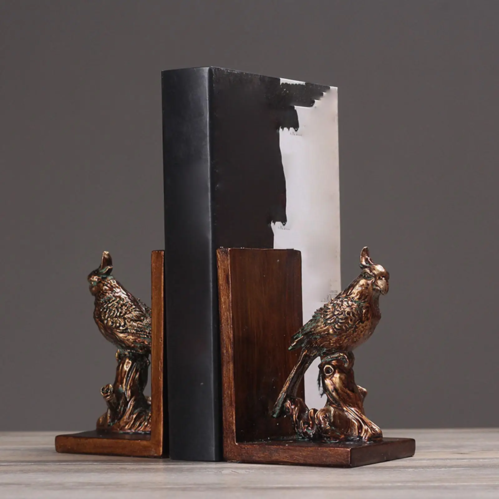 2Pcs Parrot Bookends Book Holders Bookshelf Decorations Tabletop Decor Book Stoppers Desktop Ornaments for Living Room Shelf