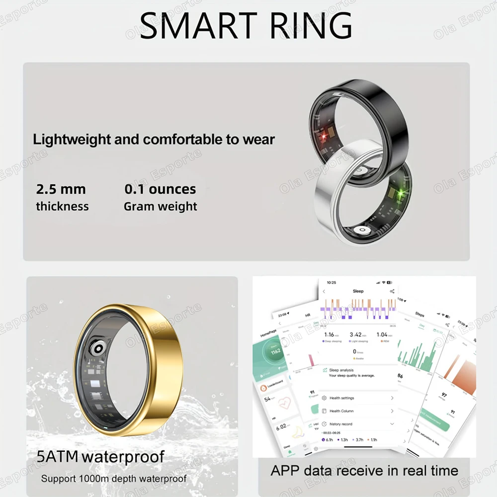 New Bluetooth Smart Ring 2025 Heart Rate Blood Health Monitor Oxygen Sleep Camera control 5ATM Waterproof Sports Smartring 2025