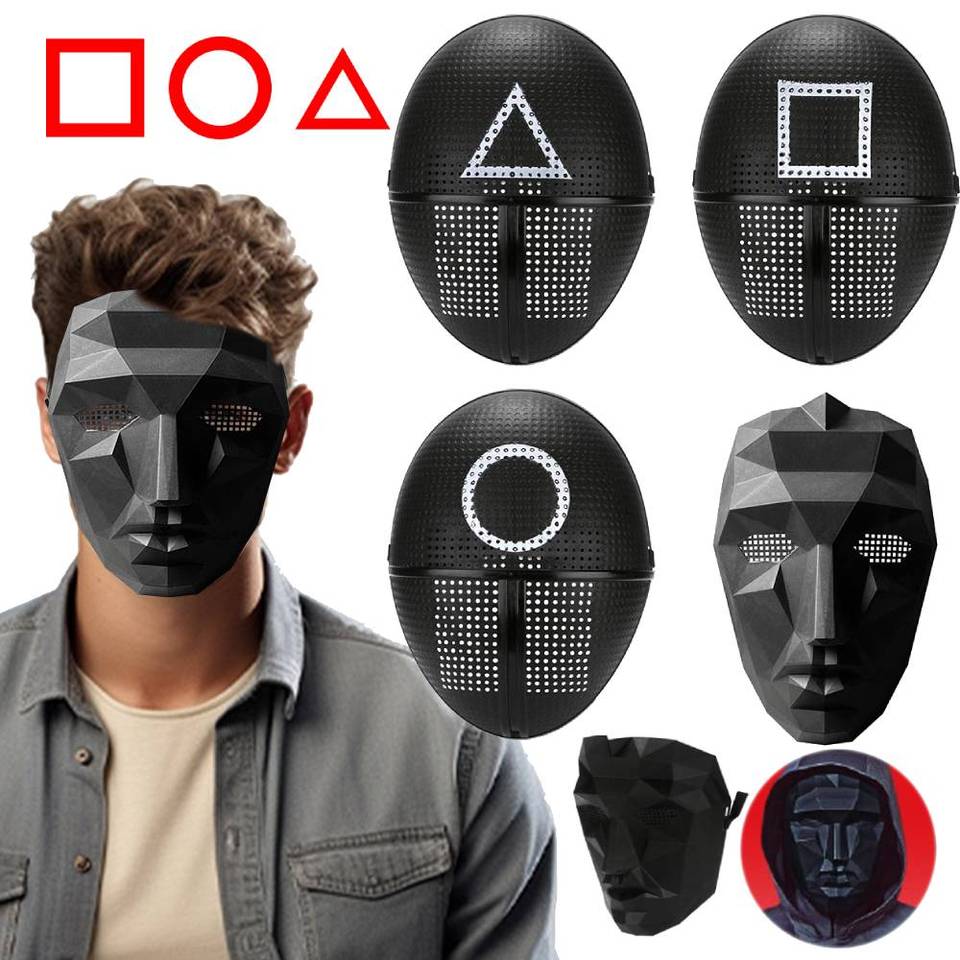 Korean Game Cosplay Mask Props Square Circle Triangle Pattern Full Face Party Masks Role Play Classic Costume From Korean TV