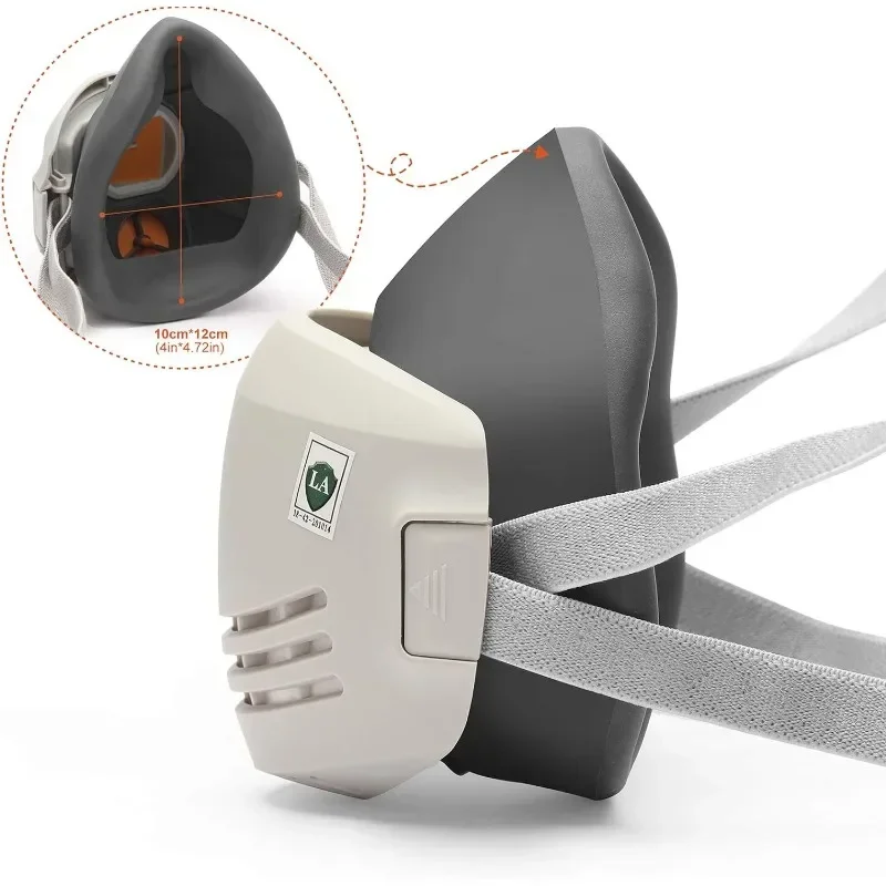 Masque anti-poussière professionnel pour chantier, détail des éponges filtrantes et du système de fixation