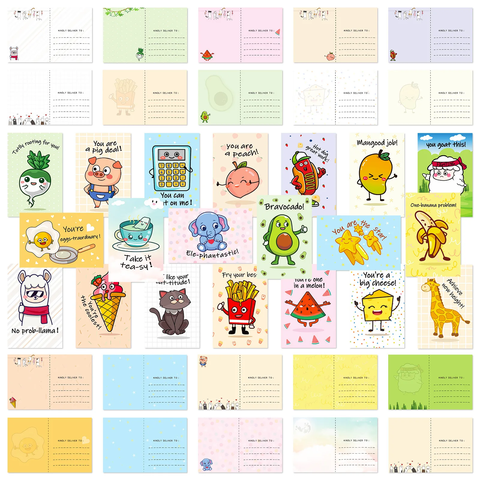 20 Cartoon Funny Pun Postcards, 3.7&rdquo;x 5.6&rdquo; Greeting Birthday Invitation Card, Punny Postcard for Students, Kids, Coworkers