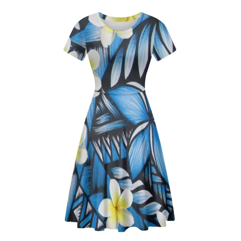 

HYCOOL Polynesian Tribal Clothing Samona Print on Demand Custom Design O Neck Midi Dress Short Sleeve Drop Shipping