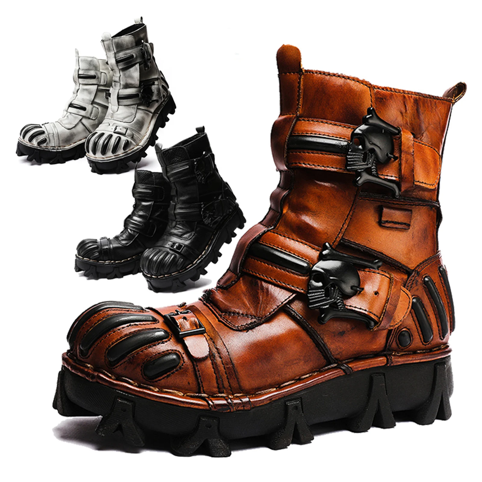 Mens Combat Military Motorcycle Mid Calf Boots Riding Punk Lace Up Casual  Boots 