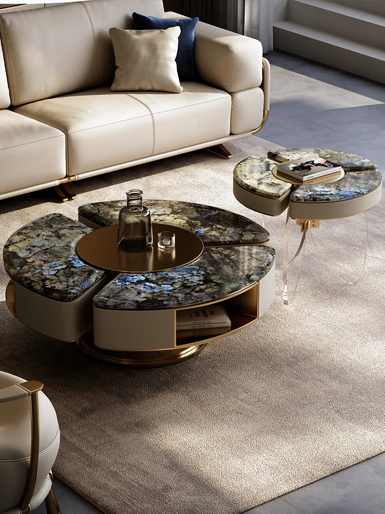 

Light Luxury Natural Marble Tea Table High-End Large Flat Living Room Size round Coffee Table Combination